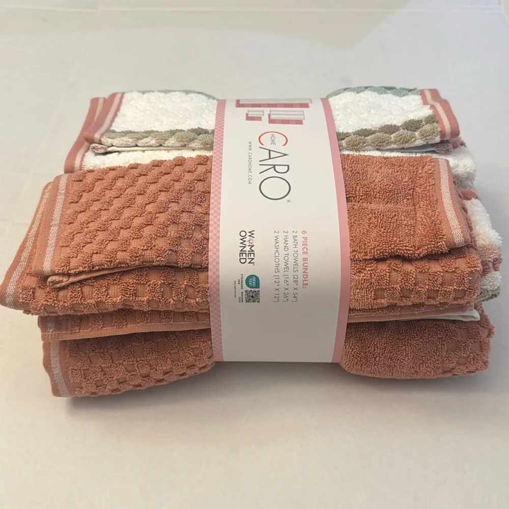 💥6pc CARO HOME 100% Cotton Bath Towel Set - Pink/White